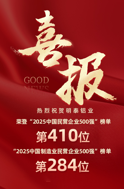 2025中國民營企業500強榜單揭曉，明泰鋁業排名再攀新高